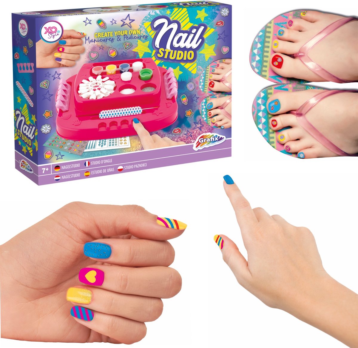 Grafix® Nagelstudio voor kinderen | Speelgoed make-up | kindermake-up | Creeër je eigen manicure & pedicure